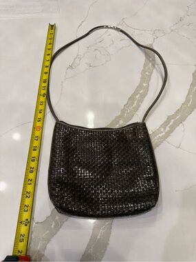 GEM Woven Genuine Leather Shoulder Bag in Dark Brown